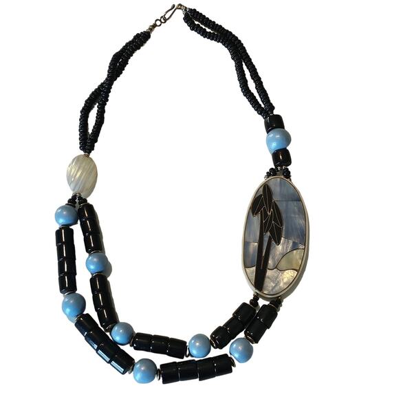 Vintage Lee Sands Abalone Necklace with Mother of Pearl and Bamboo Palm Tree - Picture 1 of 6